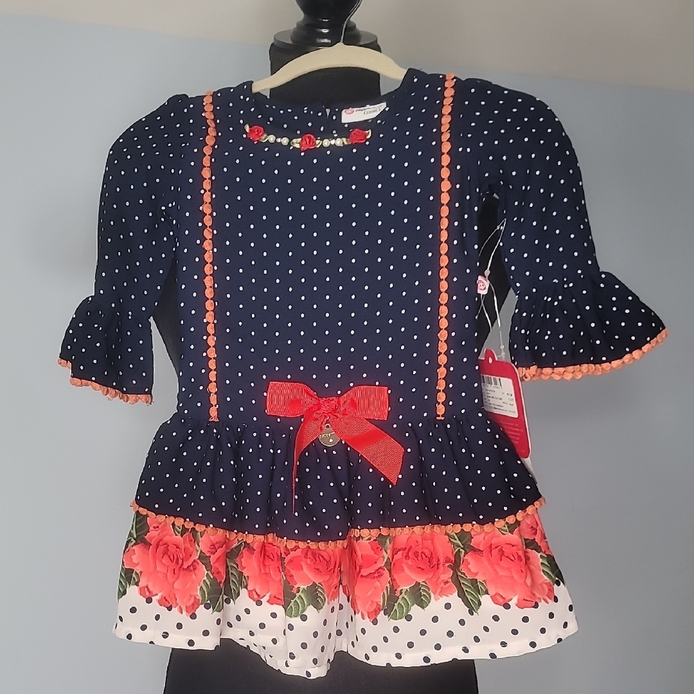 Peppermint Navy Dress with Red Rose Accents